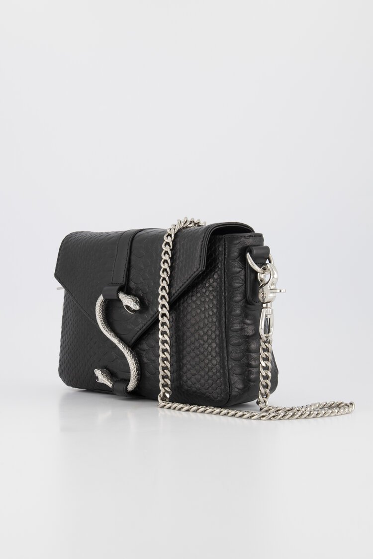 Stolen Girlfriends Club cross body bag, black leather with silver fastenings