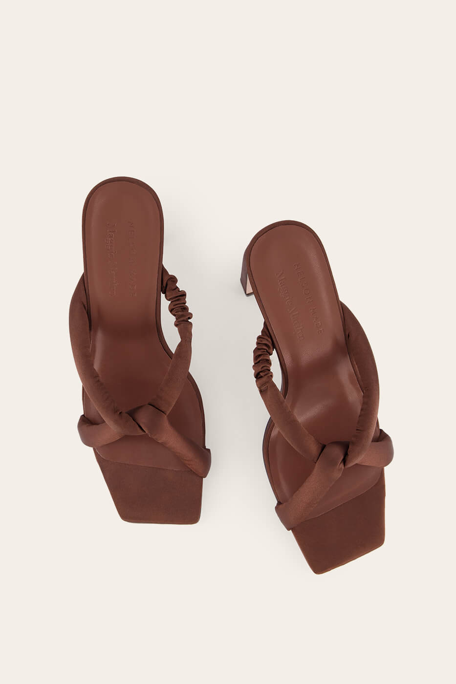 Maggie Marilyn x Nelson Made heels in chocolate brown