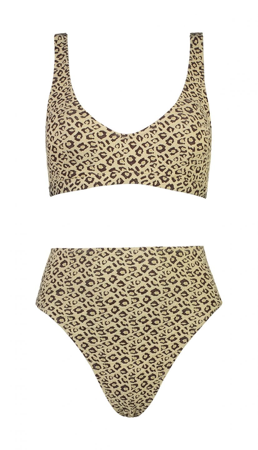 Cheetah print bikini, high waisted pants from Moontide and Piha